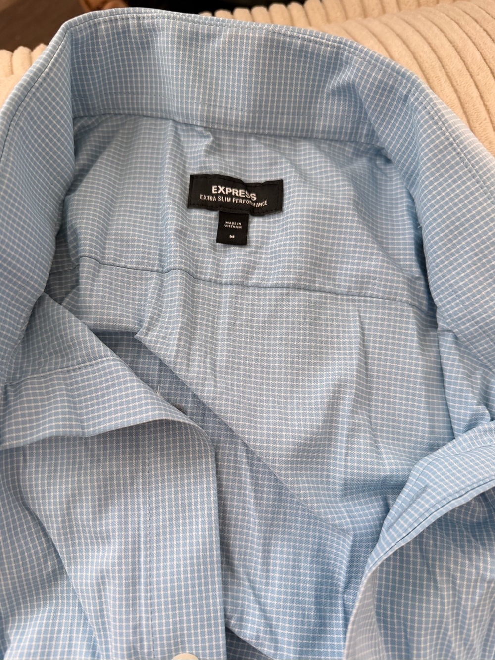 Express Extra Slim Performance Light Blue Micro-Check Button-Up Jacket - Picture 3 of 4
